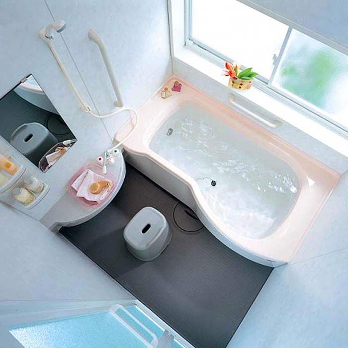 Дизайн компактной ванной комнаты от INAX